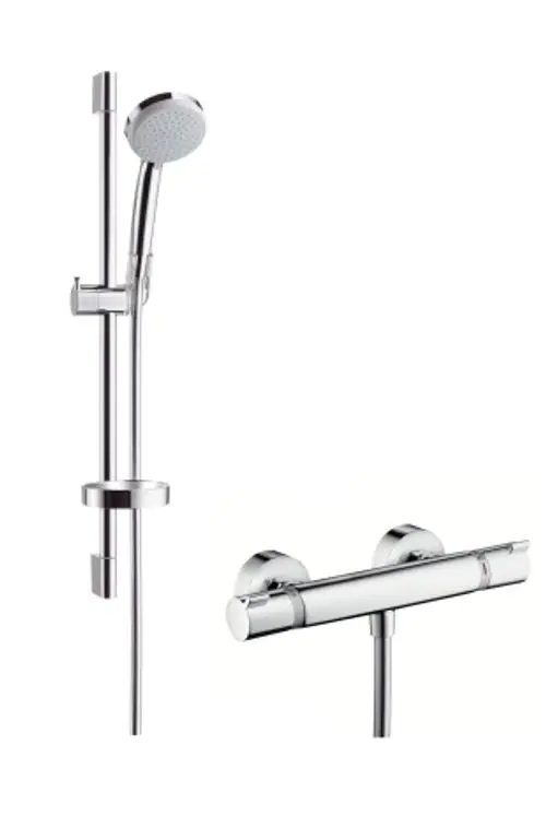 hansgrohe Croma 100 Brausesystem Aufputz Vario EcoSmart 9 l/min mit Ecostat Comfort Thermostat und Brausestange 65 cm Chrom, 27032000, Artikel in Kategorie